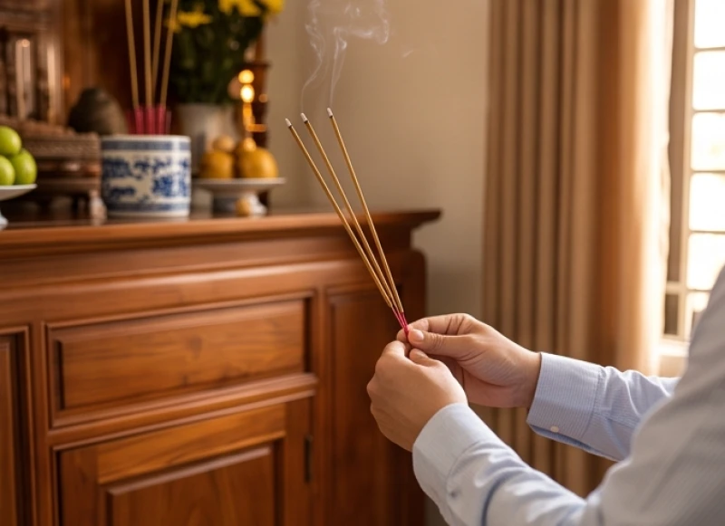 Thắp 3 nén nhang và chắp tay thành tâm đọc văn khấn tạ lỗi gia tiên