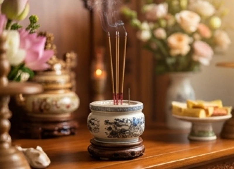 Bát hương Thần Linh Thổ Địa tỏa khói nghi ngút trong dịp lễ tạ cuối năm tại nhà