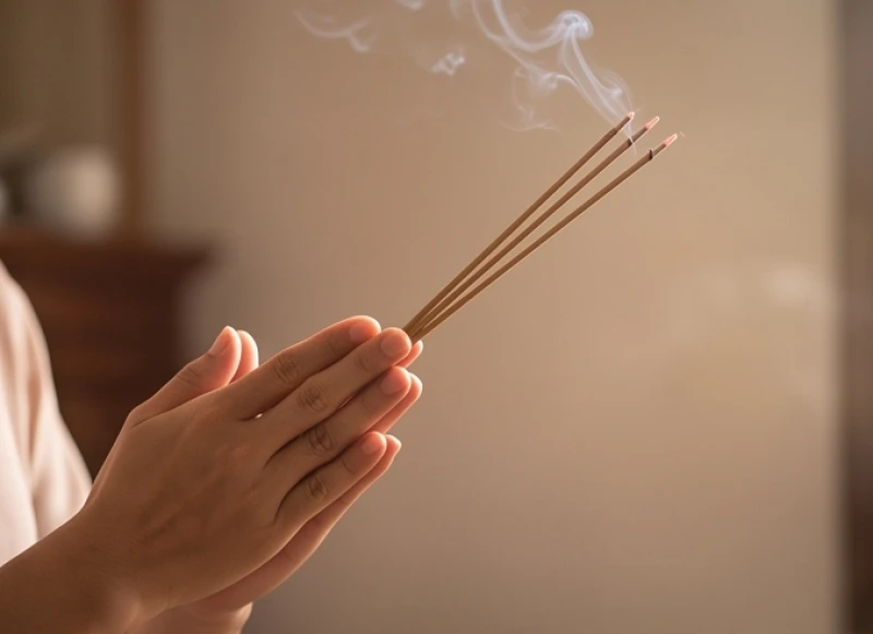Văn khấn cúng 100 ngày chuẩn truyền thống và quy trình hành lễ 7 Người chủ lễ cầm ba nén nhang thành kính bái lạy trước khi cắm vào bát hương trên bàn thờ
