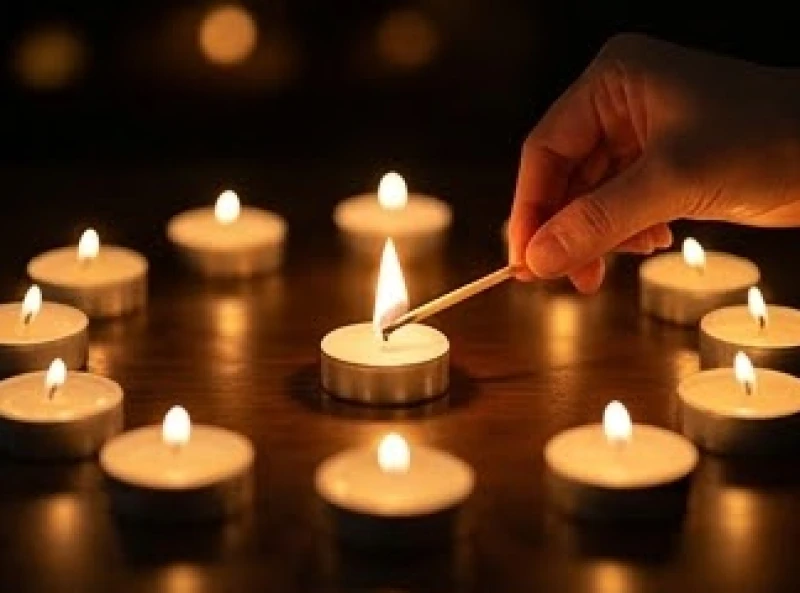 Người thực hiện nghi lễ dùng bật lửa châm từng ngọn nến trên mâm cúng theo chiều kim đồng hồ.