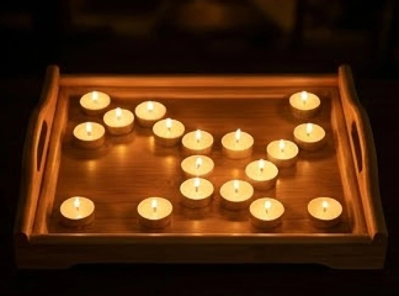 Mâm cúng giải hạn với những ngọn nến được thắp sáng rực rỡ sắp xếp theo hình dáng trận đồ ngôi sao
