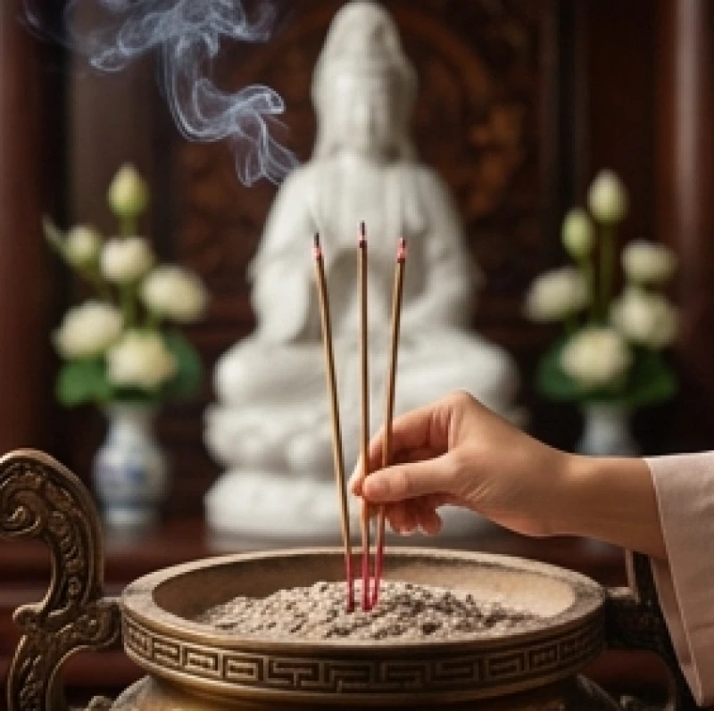 Văn khấn cầu con Quan Âm: Bài cúng chuẩn và nghi lễ cầu tự 7 Tín chủ cẩn thận cắm ba nén nhang cháy đỏ vào lư hương lớn bằng đồng đặt trước điện thờ Phật Bà
