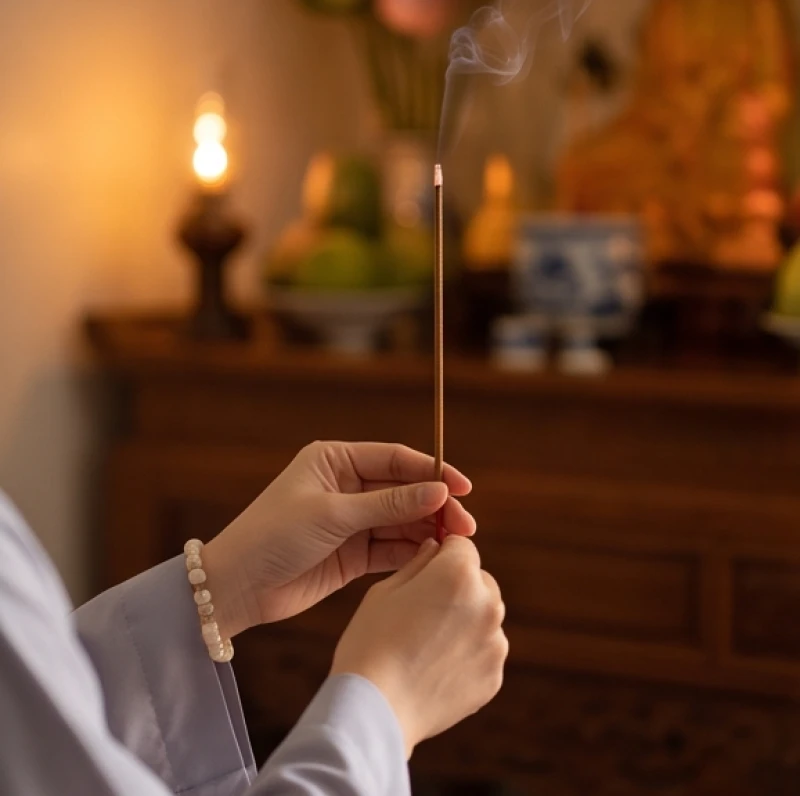 Văn khấn Địa Tạng cầu siêu: Bài cúng chuẩn theo từng hoàn cảnh 4 Người hành lễ chắp tay dâng nén nhang trầm thanh khiết lên ban thờ thay vì thói quen đốt vàng mã.