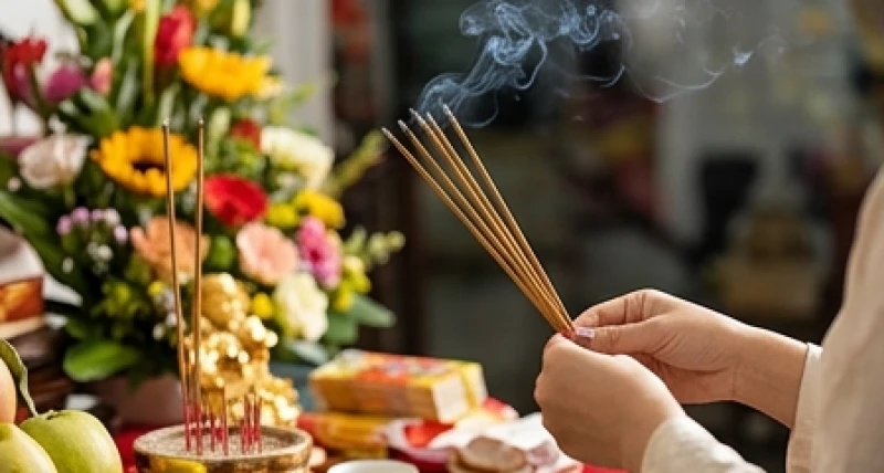 Gia chủ thành tâm thắp nén nhang rồng phụng cáo thỉnh thần linh trong giờ hoàng đạo