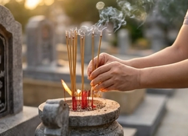 Tín chủ thắp những nén nhang trầm thơm ngát trình báo tại các phần mộ liệt sĩ trước khi xin lộc