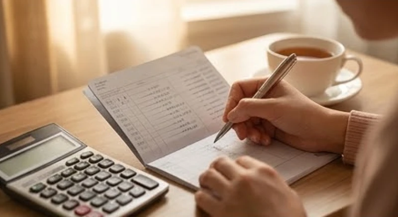 Bàn tay đang cẩn thận ghi chép các khoản chi tiêu vào sổ tay để kiểm soát tài chính