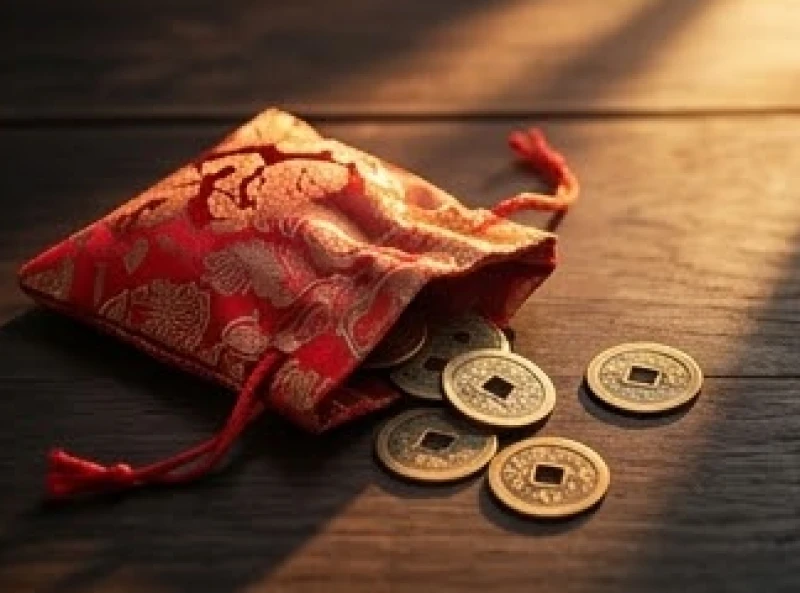 Những đồng xu cổ rơi rớt quanh chiếc túi gấm đỏ bị sờn rách báo hiệu sự thất thoát