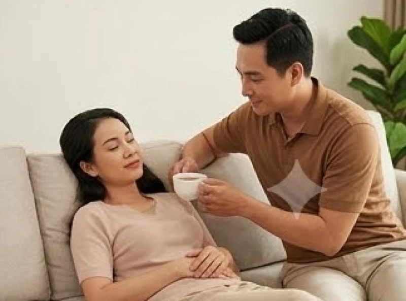 Tình duyên tuổi Hợi năm 2027: Lộ trình 12 tháng và phong thủy 11 Người đàn ông đang ân cần pha một tách trà nóng mang đến cho vợ đang ngồi nghỉ ngơi trên sofa