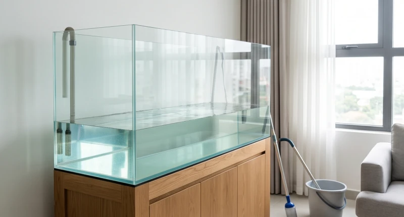 Bể cá phong thủy tuổi Sửu: Cấu hình chuẩn nạp âm và kích thước 14 Thao tác rút bớt nước trong hồ trước khi nhẹ nhàng dịch chuyển kệ sang hướng mới