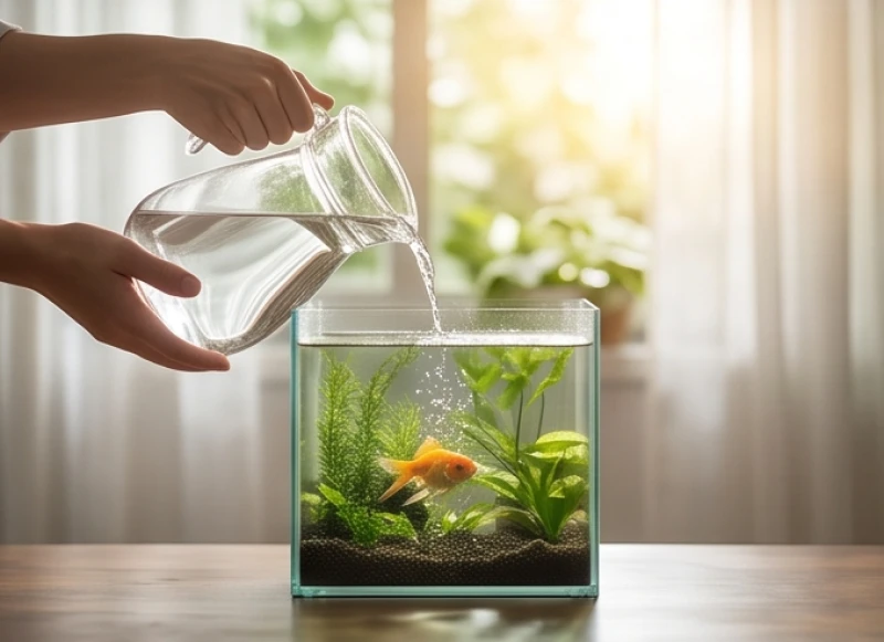 Hành động thay nước mới cho bể cá thủy sinh giúp làm sạch tạp khí và khơi thông lại năng lượng tài lộc