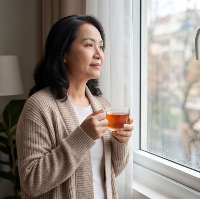 Người phụ nữ theo dõi thời tiết giao mùa để chuẩn bị các biện pháp phòng bệnh