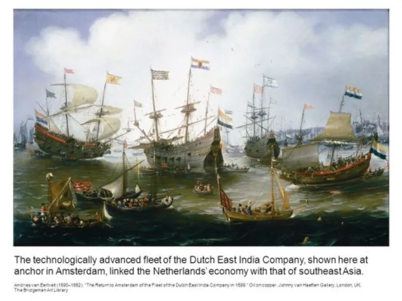 The+technologically+advanced+fleet+of+the+Dutch+East+India+Company,+shown+here+at+anchor+in+Amsterdam,+linked+the+Netherlands_+economy+with+that+of+southeast+Asia.