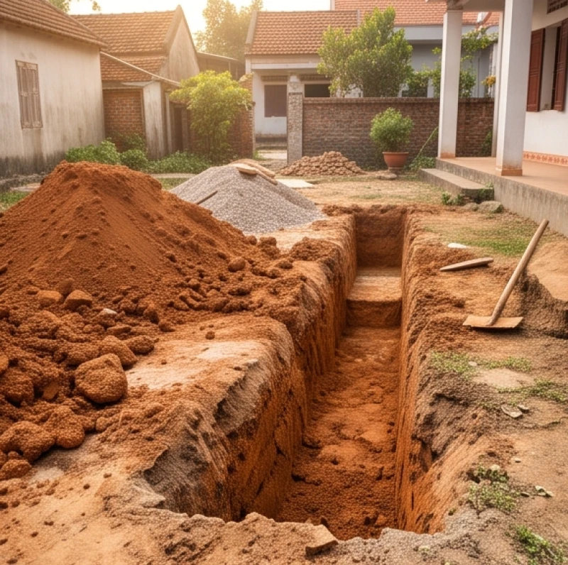 Khu vực đất đai vừa được đào móng thi công làm ảnh hưởng đến long mạch