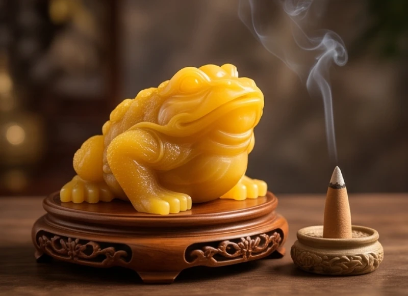 Thiềm thừ phong thủy tuổi Sửu: Màu nạp âm và hướng Bát trạch 8 Cụ cóc thiềm thừ tạc từ khối đá hoàng long vàng mượt bóng bẩy