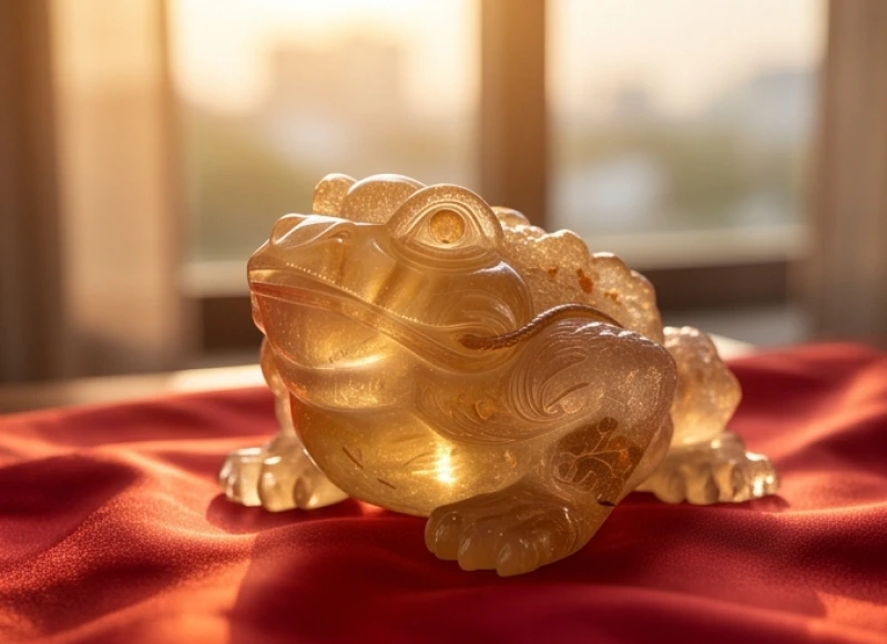Thiềm thừ phong thủy tuổi Sửu: Màu nạp âm và hướng Bát trạch 3 Tượng thiềm thừ bằng đá thạch anh tóc vàng lấp lánh chiêu tài
