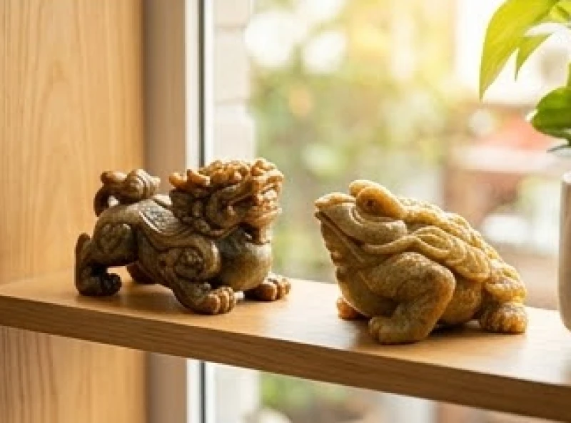 Tượng tỳ hưu và thiềm thừ được bố trí với hướng mặt ngược nhau hoàn toàn để tối ưu hóa khả năng hút lộc