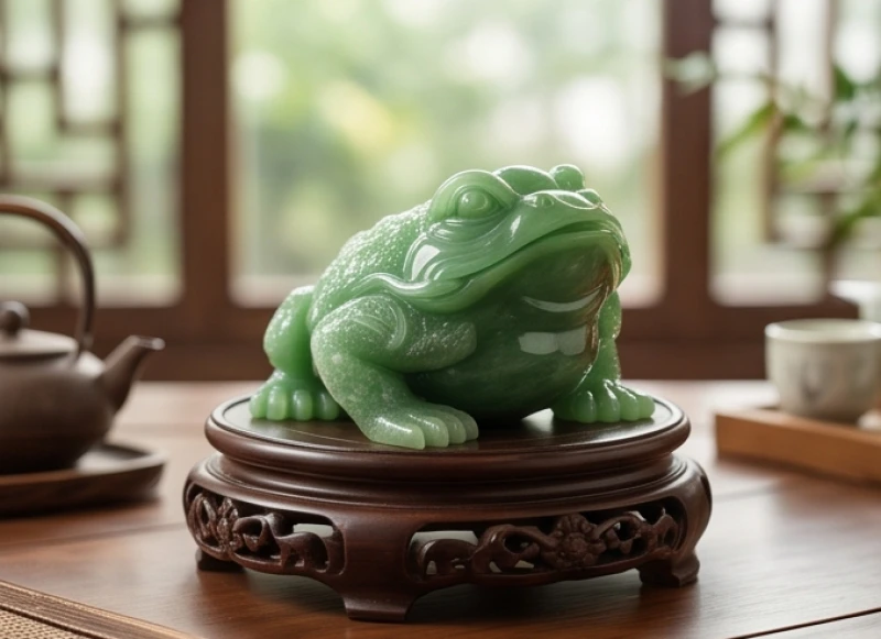 Thiềm thừ phong thủy tuổi Sửu: Màu nạp âm và hướng Bát trạch 4 Tượng cóc thiềm thừ bằng ngọc bích xanh tự nhiên thanh khiết