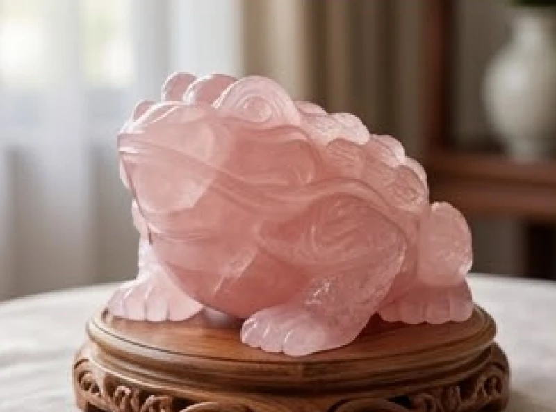 Tượng thiềm thừ bằng đá thạch anh hồng nhạt tinh xảo đặc biệt tương sinh cho người bản mệnh Hỏa