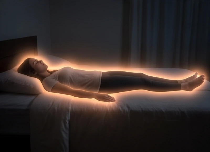 Người nằm thiền buông thư toàn thân để làm dịu tâm trí trước khi ngủ