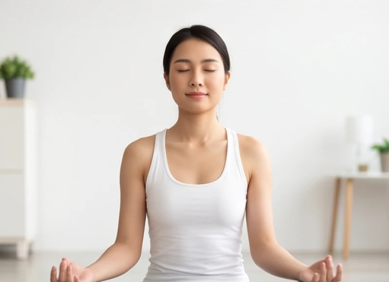 Người phụ nữ nhắm mắt thiền định trong không gian yên tĩnh để rèn luyện sự điềm tĩnh và kiên nhẫn