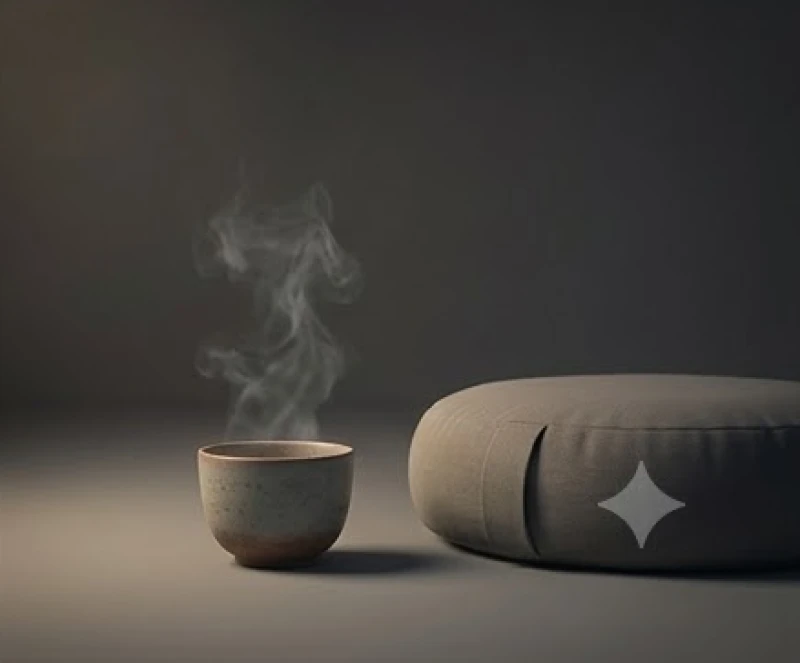 Tách trà tâm sen ấm nóng đặt cạnh đệm thiền hỗ trợ xoa dịu thần kinh và mang lại sự bình yên