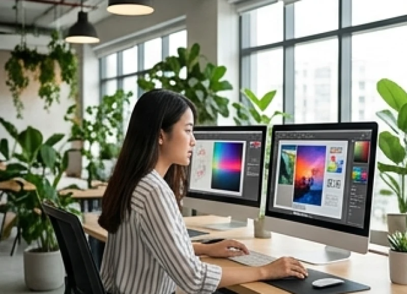 Sự nghiệp tuổi Mùi: Chọn nghề theo năm sinh và đối tác làm ăn 4 Nhân viên trẻ say sưa thực hiện các bản vẽ đồ họa trên màn hình máy tính tại không gian mở