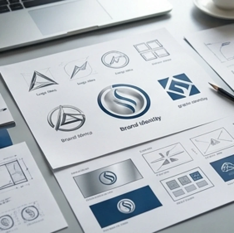 Tuổi Tý Hợp Kinh Doanh Gì: Mặt Hàng Ngách & Hướng Mở Cửa Hàng 7 Bản vẽ thiết kế logo thương hiệu với tông màu xám bạc và xanh dương chuẩn phong thủy cho mệnh Thủy