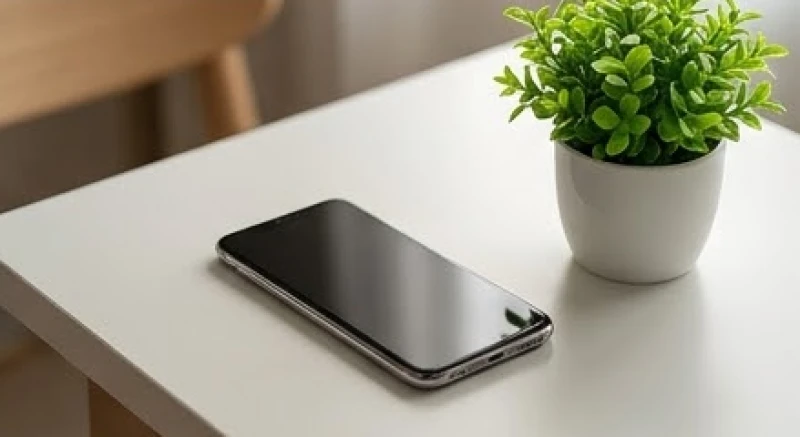 Chiếc điện thoại úp sấp trên bàn cạnh một chậu cây xanh nhỏ nhắn thể hiện sự quyết tâm duy trì ranh giới cá nhân