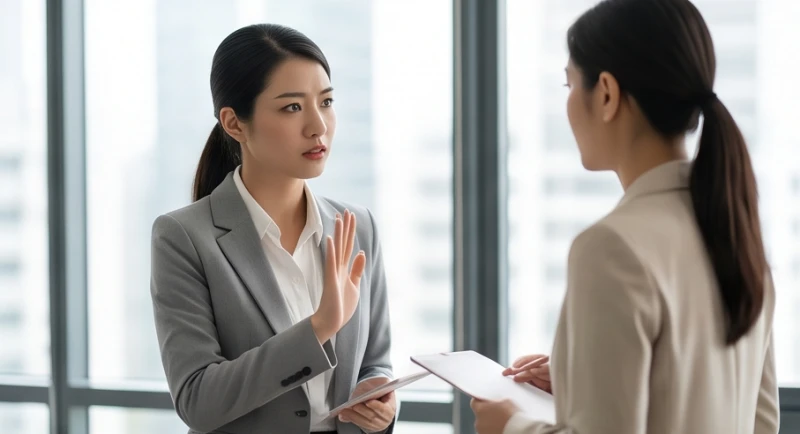 Mơ thấy đàn ông dê mình: Giải mã tâm lý nữ & bảng số may mắn 4 Hai người phụ nữ đang thảo luận nghiêm túc để giữ khoảng cách và ranh giới cá nhân trong công việc