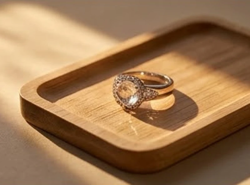 Nhẫn bị gãy là điềm gì: Giải mã tâm linh và cách hóa giải 7 Một chiếc nhẫn phong thủy đính đá thạch anh mới tinh được đặt trang trọng trên khay gỗ nhỏ