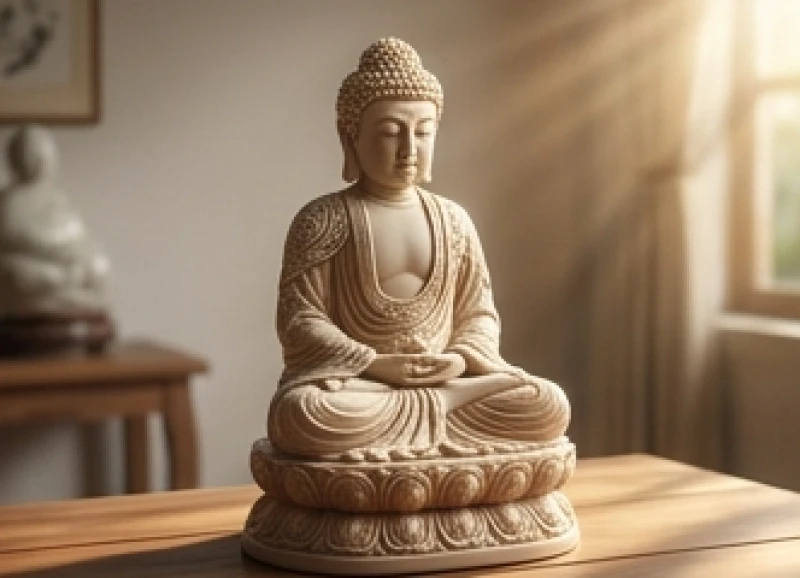 Một tôn tượng Phật bằng gốm sứ mới tinh xảo mang lại cảm giác bình an cho ngôi nhà