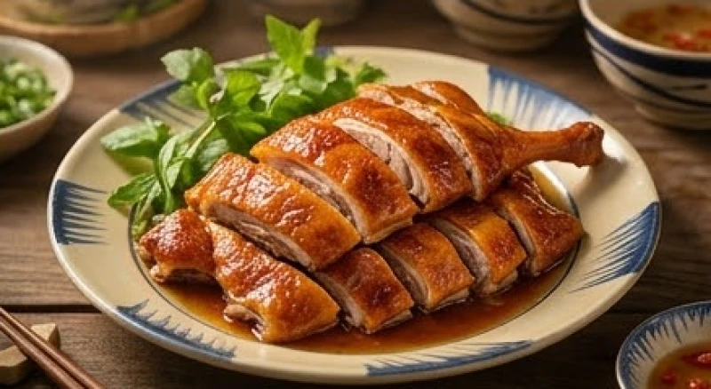 Món thịt vịt nướng hoặc gà quay có lớp da vàng ruộm và bóng mỡ mang yếu tố Hỏa bùng nổ