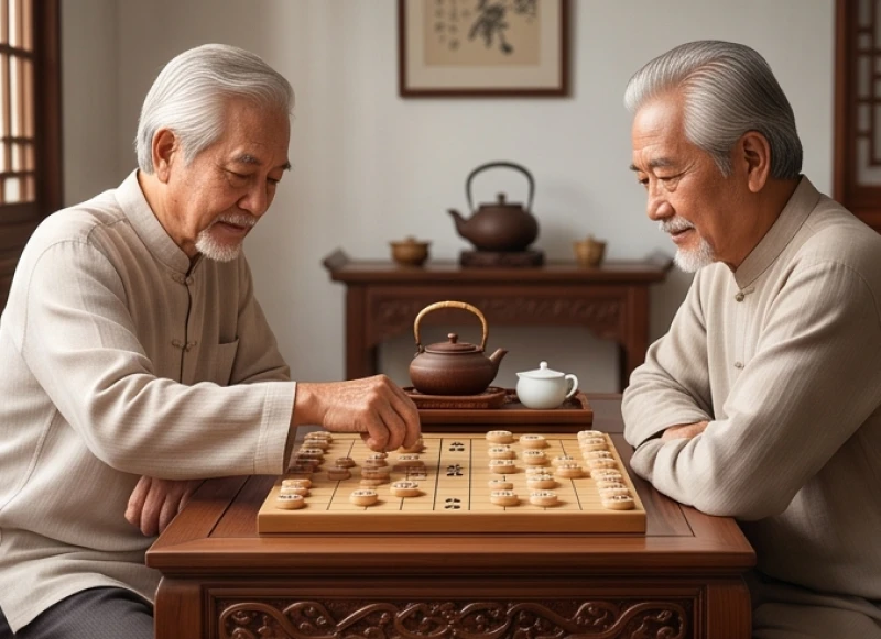 Cụ ông râu tóc bạc phơ toát lên vẻ minh mẫn và quắc thước khi ngồi chơi cờ tướng cùng bạn hiền