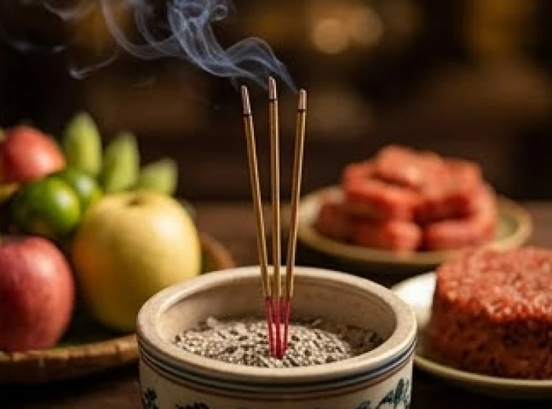 Nén nhang trên ban thờ đã cháy quá hai phần ba báo hiệu thời điểm hạ lễ