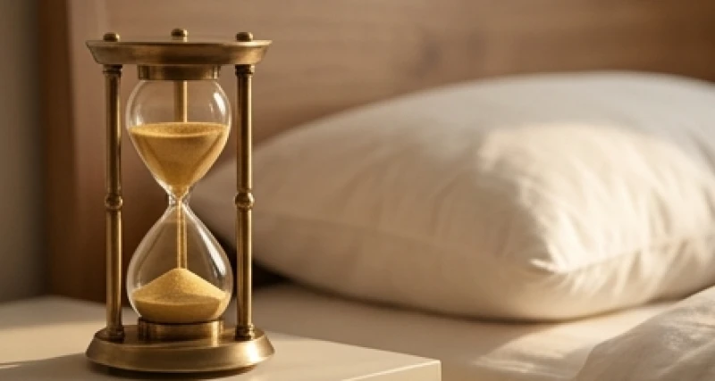 Sổ mơ và cách quy đổi giấc mơ thành con số: quy tắc bóc tách 3 Chiếc đồng hồ cát cổ điển đang chảy những hạt cát vàng bên cạnh một chiếc gối ngủ mềm mại