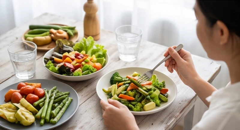 Chế độ dinh dưỡng lành mạnh với nhiều rau xanh giúp làm mờ dần các đường chỉ tay cảnh báo bệnh tật