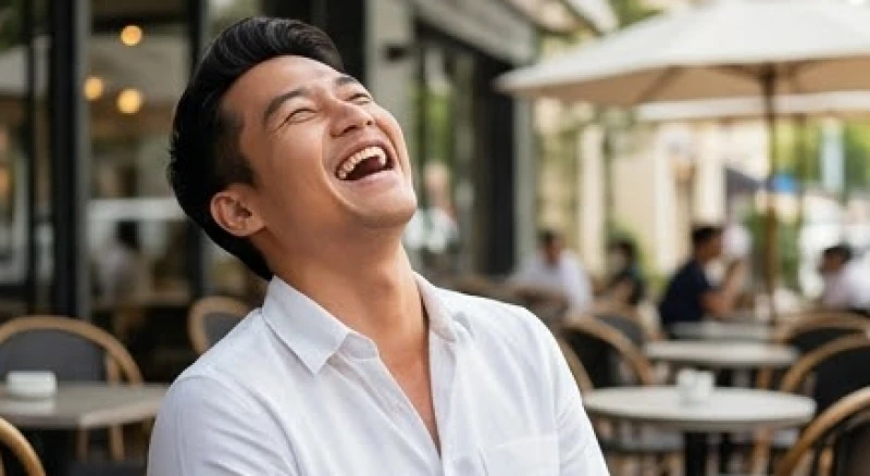 Người đàn ông ngửa cổ ra sau khi cười hả hê bộc lộ sự kiêu ngạo trong nhân tướng học