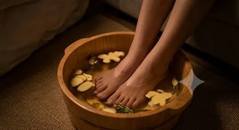 Mơ thấy bạn thân chết: Giải mã tâm lý và cách xử lý thực tế 8 Đôi bàn chân đang ngâm trong chậu nước gừng ấm áp trước giờ đi ngủ, giúp cơ thể thư giãn sâu