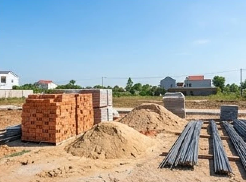 Tuổi Thìn động thổ ngày nào tốt: chuẩn Can Chi và văn khấn 6 Vật liệu xây dựng được tập kết gọn gàng tại khuôn viên mảnh đất trống trong tiết trời khô ráo