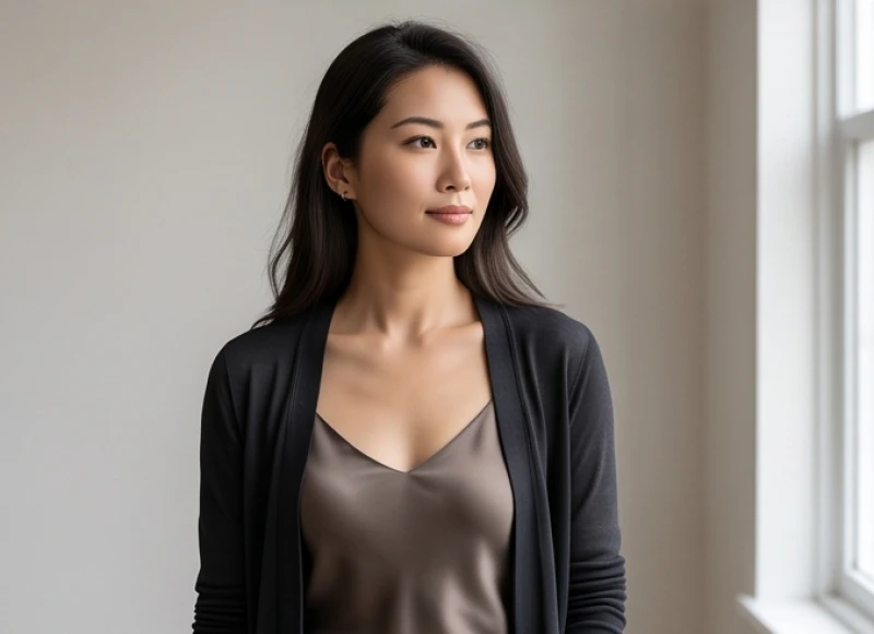 Sử dụng áo khoác mỏng hoặc cardigan tối màu để che đi khuyết điểm vai thô cứng
