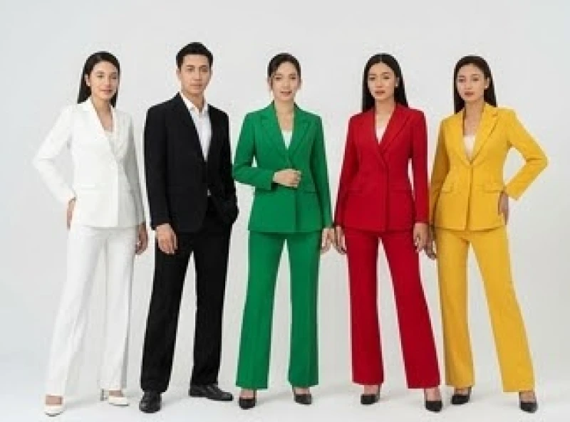 Năm người mẫu diện các trang phục đại diện cho ngũ hành Kim Thủy Mộc Hỏa Thổ