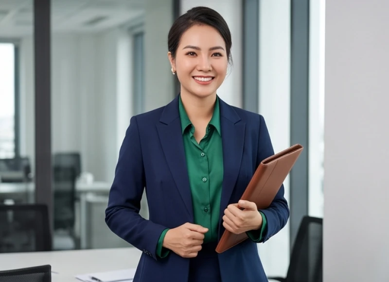 Màu trang phục hợp tuổi Tỵ: Phối đồ 60-30-10 và mẹo hóa giải 4 Nữ giới văn phòng diện trang phục màu xanh đen sang trọng thể hiện uy quyền và sự tập trung