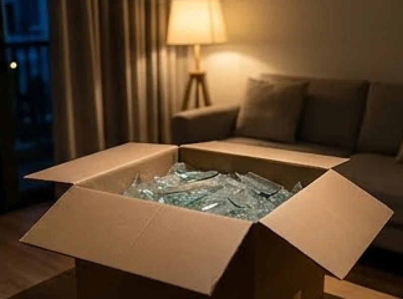 Gom tạm các mảnh kính vỡ vào thùng carton trong đêm thay vì hót vứt ra ngoài đường để tránh làm thất thoát tài lộc