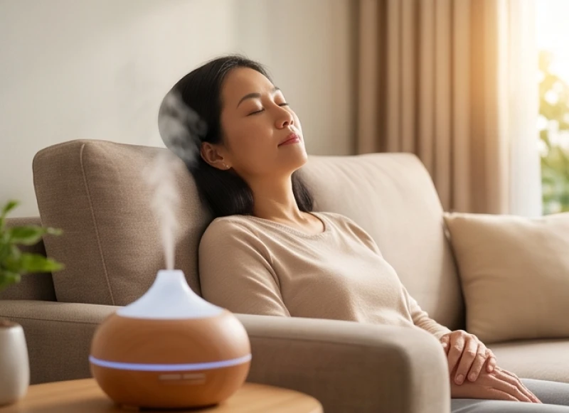 Sức khỏe tuổi Hợi năm 2027: Dự báo bệnh lý theo từng năm sinh 4 Người phụ nữ nhắm mắt thư giãn với tinh dầu thơm sau những giờ làm việc mệt mỏi