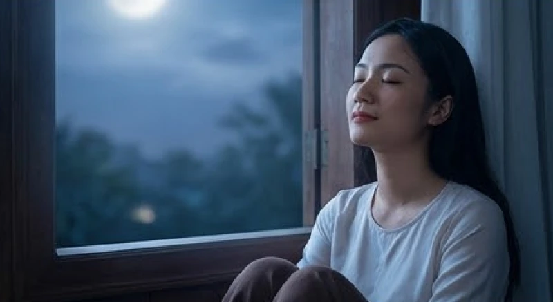 Mơ thấy bà nội đã mất hiện về: Điềm báo và lễ cúng cầu an 5 Người phụ nữ nhắm mắt mỉm cười nhẹ nhàng trong không gian tĩnh lặng, tâm lý được giải tỏa hoàn toàn sau những căng thẳng