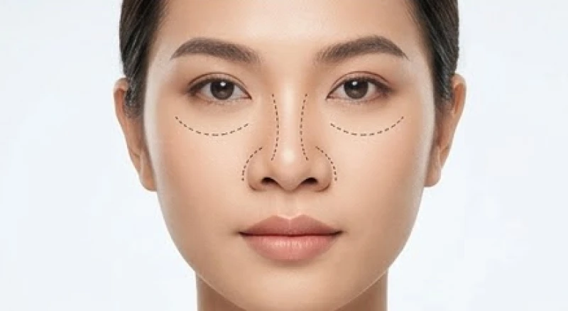 Khuôn mặt nữ giới với đường nét đánh dấu tỷ lệ thu gọn cánh mũi lân hài hòa hơn