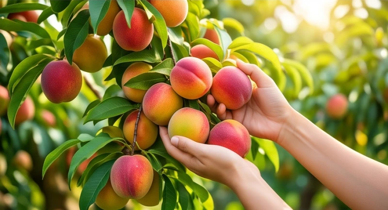 Đôi bàn tay cẩn thận nâng niu và thu hoạch những trái cây chín mọng mang lại cảm giác thỏa mãn