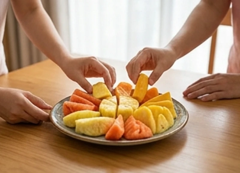 Trái cây tươi cắt gọt gọn gàng sau khi hạ lễ được chia cho các thành viên trong gia đình thưởng thức