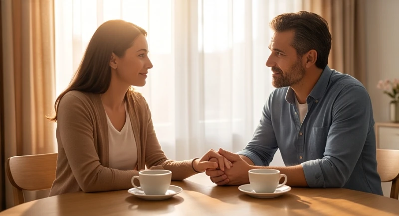 Mất nhẫn cưới là điềm gì: Cách xử lý êm đẹp và quy tắc mua lại 7 Hai vợ chồng trao đổi chân thành để tìm ra giải pháp mua lại nhẫn cưới mới sau sự cố thất lạc