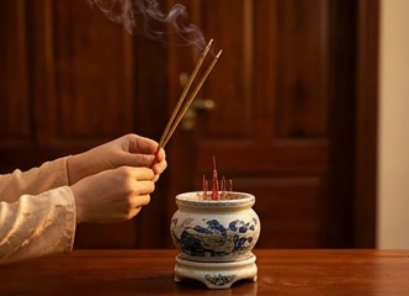 Văn khấn lễ Vu Lan: Bài khấn chuẩn các ban và trình tự nghi lễ 6 Bát hương bằng gốm sứ tỏa khói nghi ngút trên ban thờ trang nghiêm trong ngày rằm tháng Bảy